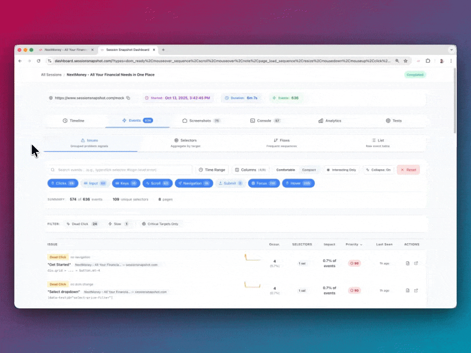 Flow mining interface showing user paths